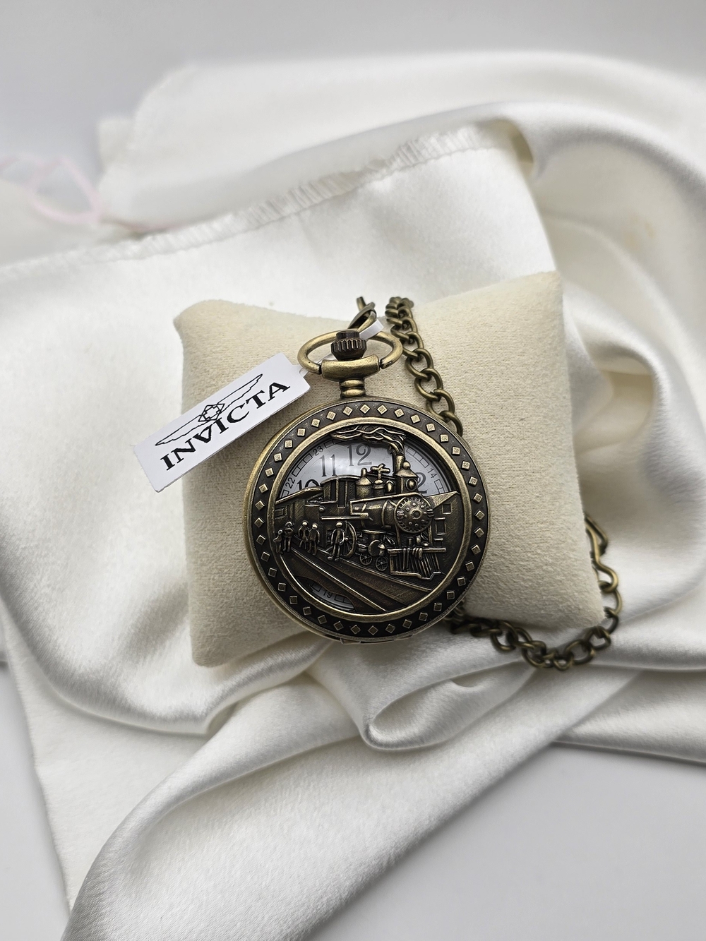 Invicta Bronze Tone Train Motif Pocket Watch